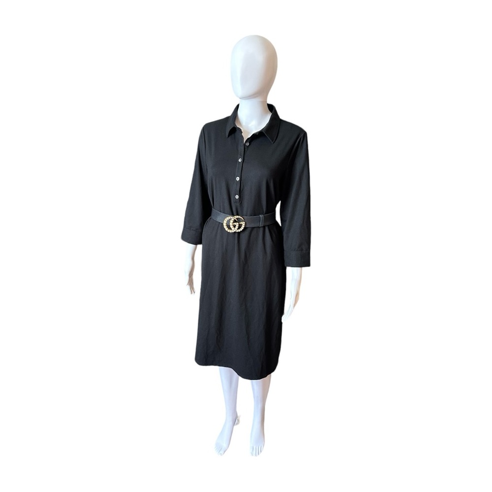 LL Bean Button Up Shirt Dress Ladies Size M Black Tencel& Spandex